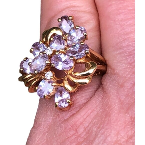 RSC Jewelry - RSC 18kt Yellow Gold Electroplate Ring with Cluster of Clear Crystal Stones Sz 7